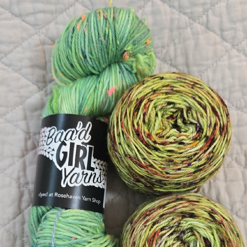 Neon Greens Fingering & DK weight Yarns